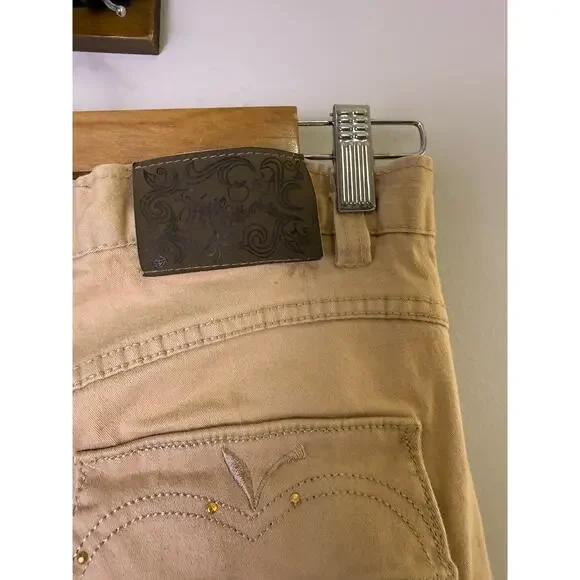 Y2K Apple Bottoms Tan Skinny Jeans Womens 9/10 Embroidered Logo Pocket Hip Hop - Picture 8 of 8